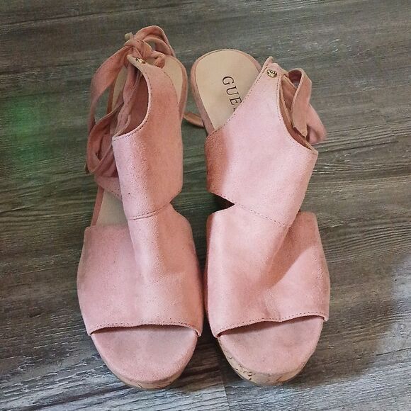 Guess dusty rose wrap around wedge kork heels Sz 11 - Picture 2 of 12